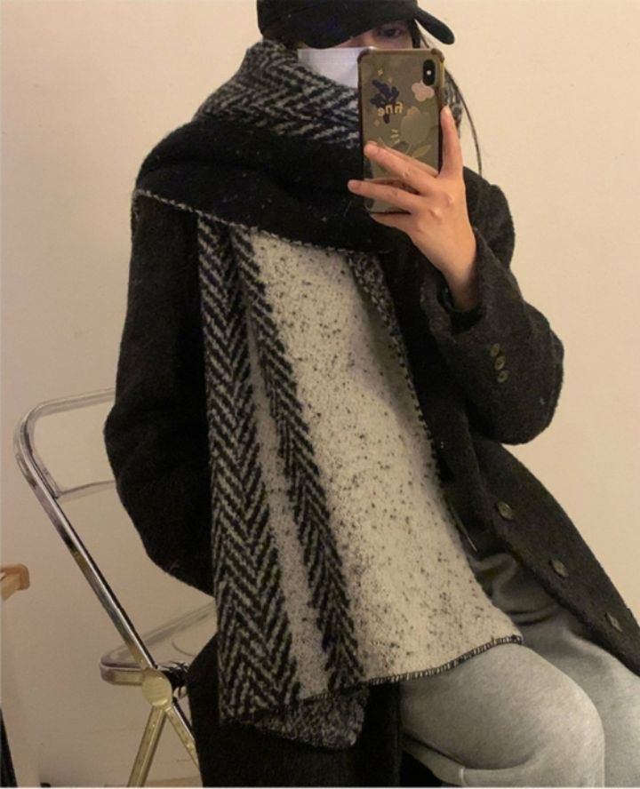 EBADA東大門㊣代購女士新品休閑25秋冬真品圍巾披肩人字紋披肩EBADA圍巾/披肩