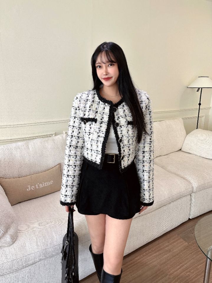 mars韓國代購㊣女士新款時尚25秋冬人氣休閑真品夾克粗花呢mars夾克