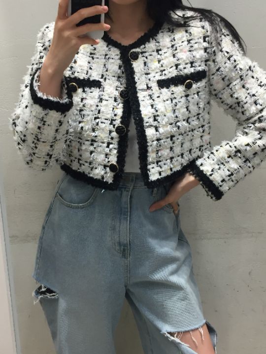 mars韓國代購㊣女士新款時尚25秋冬人氣休閑真品夾克粗花呢mars夾克