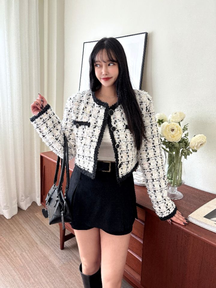 mars韓國代購㊣女士新款時尚25秋冬人氣休閑真品夾克粗花呢mars夾克