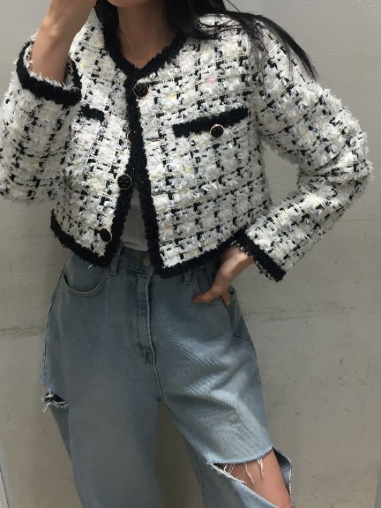 mars韓國代購㊣女士新款時尚25秋冬人氣休閑真品夾克粗花呢mars夾克