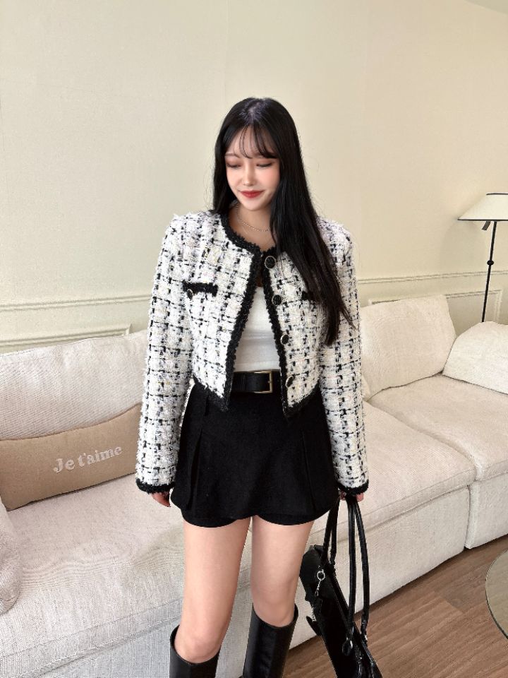 mars韓國代購㊣女士新款時尚25秋冬人氣休閑真品夾克粗花呢mars夾克