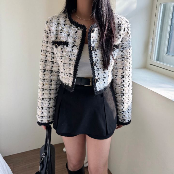 mars韓國代購㊣女士新款時尚25秋冬人氣休閑真品夾克粗花呢mars夾克