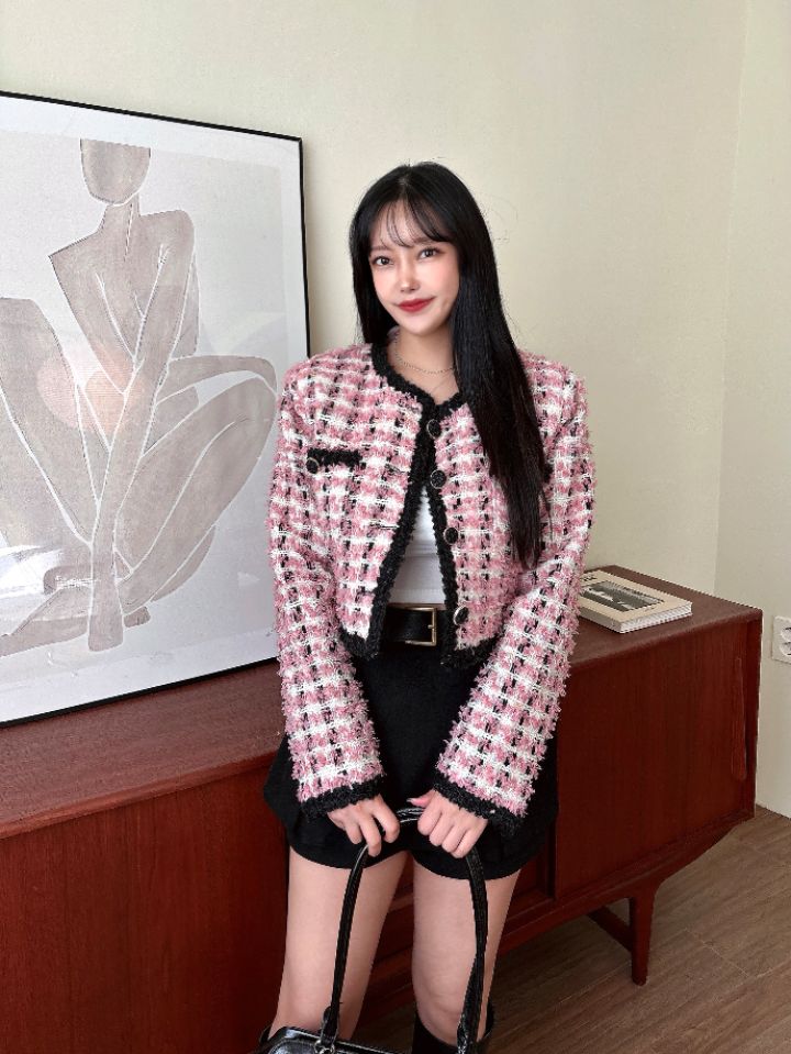 mars韓國代購㊣女士新款時尚25秋冬人氣休閑真品夾克粗花呢mars夾克