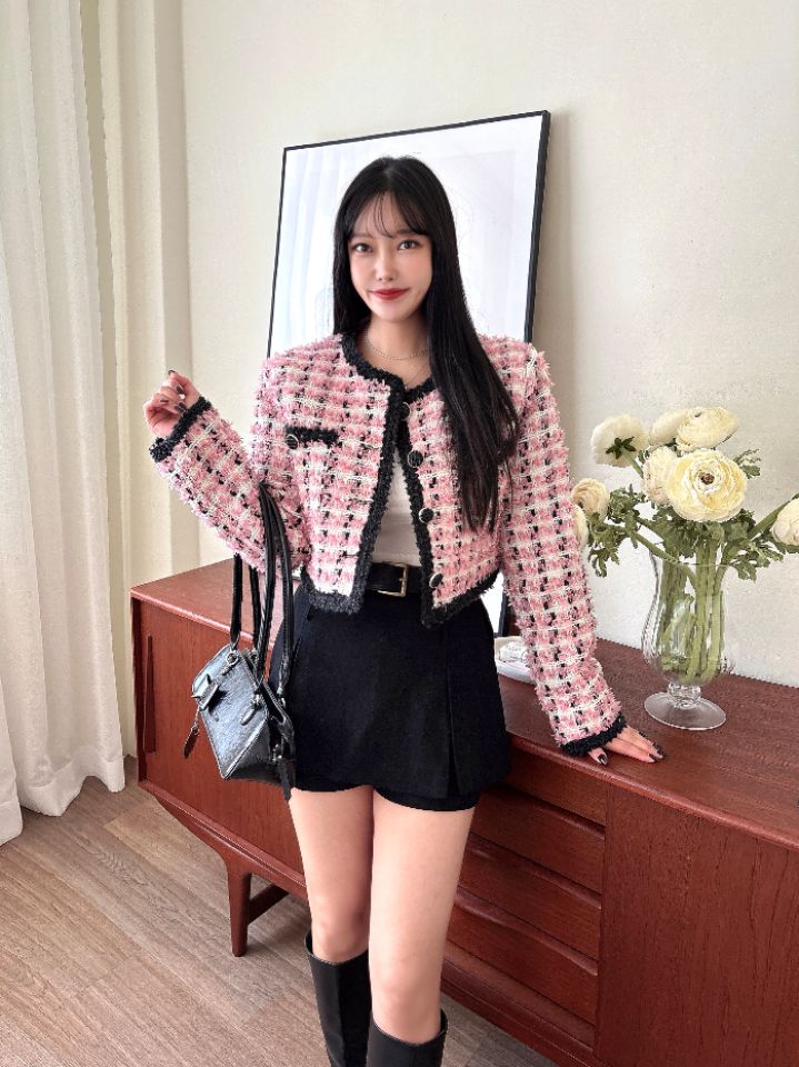 mars韓國代購㊣女士新款時尚25秋冬人氣休閑真品夾克粗花呢mars夾克