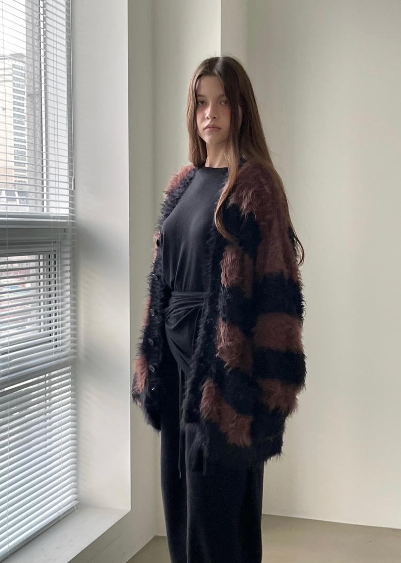 ANOTHER AVENUE東大門㊣實拍女裝新品25秋冬針織衫開衫條紋ANOTHER AVENUE針織衫