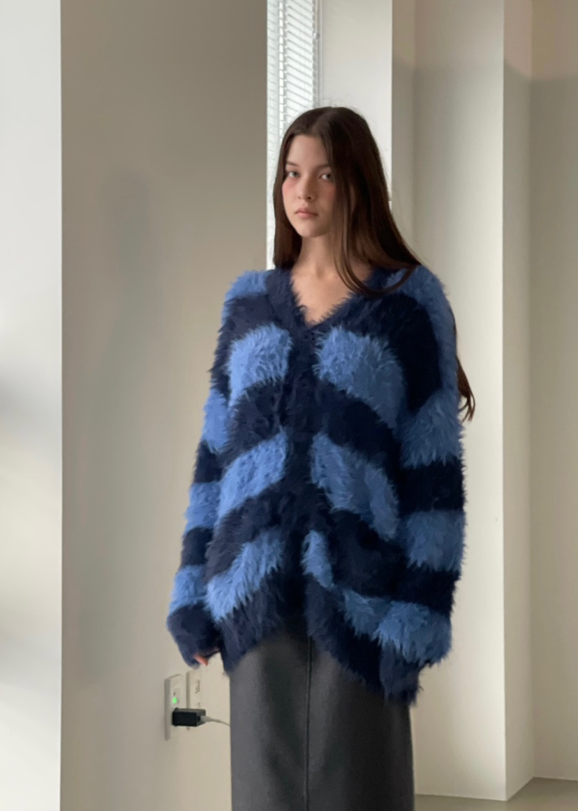 ANOTHER AVENUE東大門㊣實拍女裝新品25秋冬針織衫開衫條紋ANOTHER AVENUE針織衫