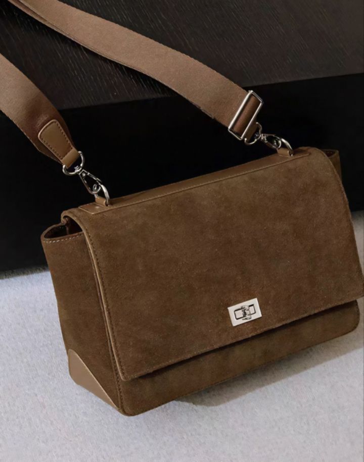 TROUVAILLE韓國代購㊣女裝新品熱賣時尚休閑單肩斜跨包牛皮絨TROUVAILLE單肩/斜跨包