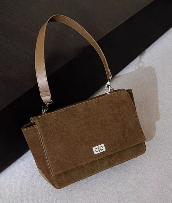TROUVAILLE韓國代購㊣女裝新品熱賣時尚休閑單肩斜跨包牛皮絨TROUVAILLE單肩/斜跨包
