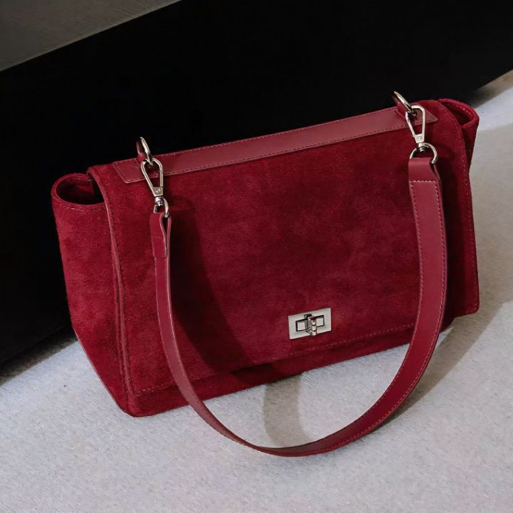 TROUVAILLE韓國代購㊣女裝新品熱賣時尚休閑單肩斜跨包牛皮絨TROUVAILLE單肩/斜跨包