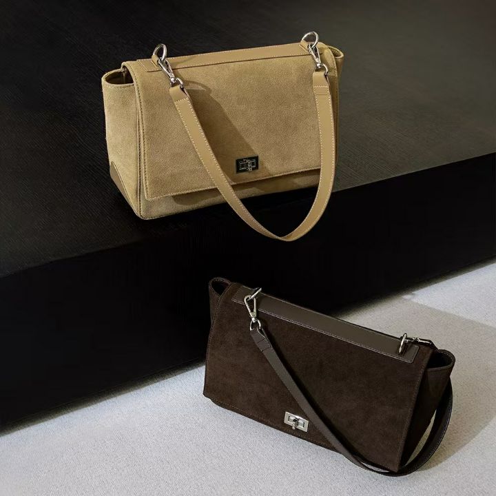 TROUVAILLE韓國代購㊣女裝新品熱賣時尚休閑單肩斜跨包牛皮絨TROUVAILLE單肩/斜跨包