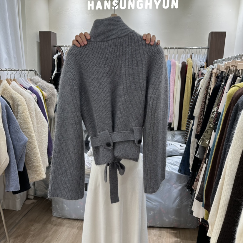 HANSUNGHYUN東大門㊣直郵女士新品人氣25秋冬毛衣羊毛拉鏈腰帶HANSUNGHYUN毛衣