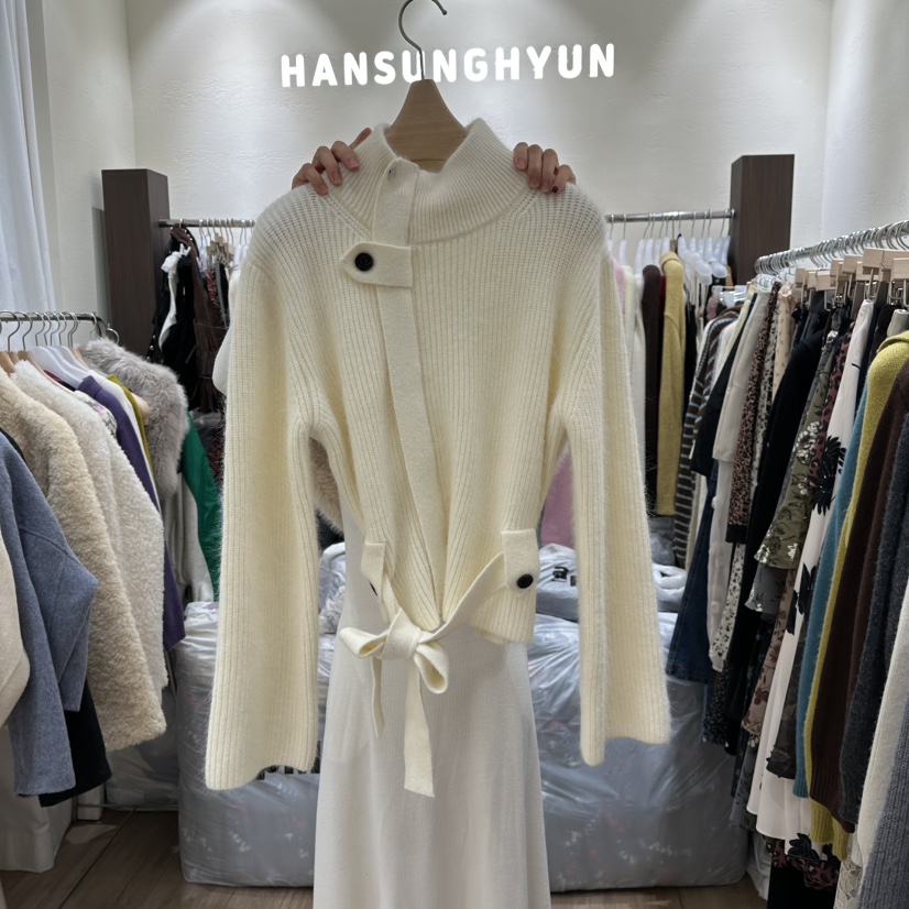 HANSUNGHYUN東大門㊣直郵女士新品人氣25秋冬毛衣羊毛拉鏈腰帶HANSUNGHYUN毛衣圖色1