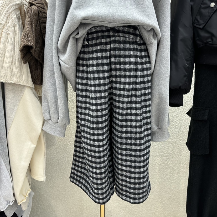 DRAWING韓國代購㊣女士新品真品人氣25秋冬時尚休閑褲抓絨格子DRAWING休閑褲