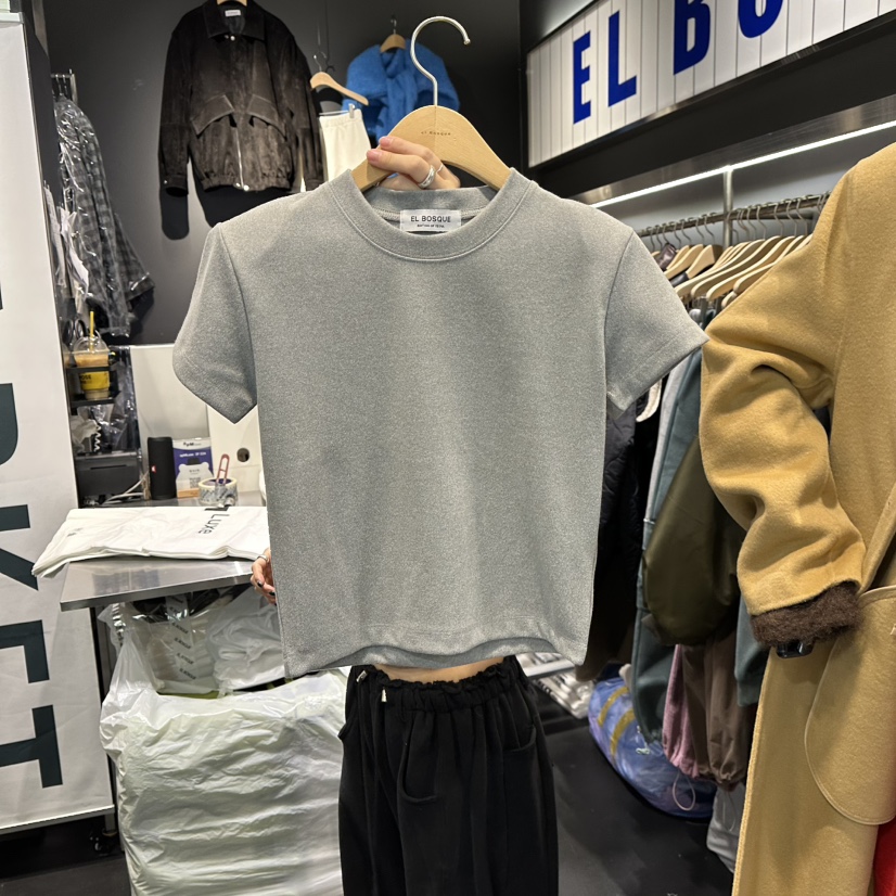 EL BOSQUE韓國代購㊣女士新品人氣25秋冬時尚真品休閑熱賣T恤EL BOSQUET恤圖色3灰色