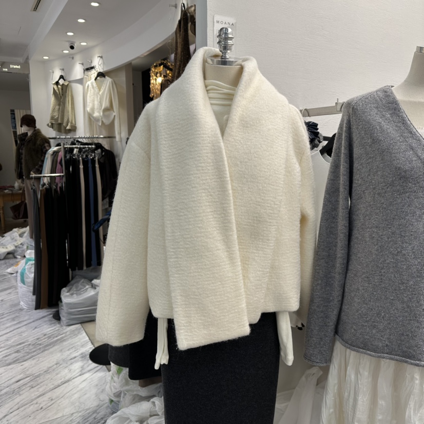 MOANA東大門㊣代購女士新品推薦時尚休閑真品短款大衣含圍巾MOANA短款大衣圖色1