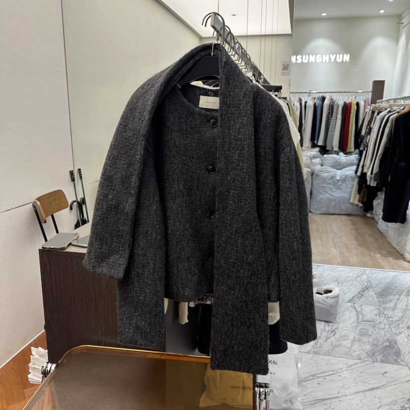 MOANA東大門㊣代購女士新品推薦時尚休閑真品短款大衣含圍巾MOANA短款大衣圖色2