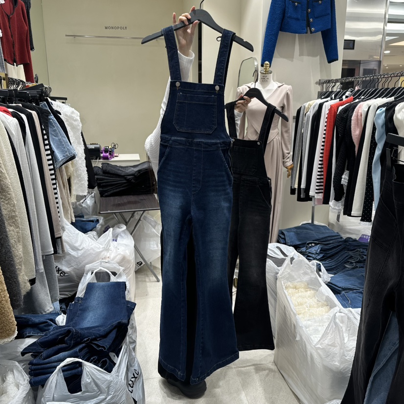 MONOPOLY韓國代購㊣女士新款休閑熱賣職業時尚25秋冬背帶褲MONO_POLY背帶褲圖色1牛仔藍