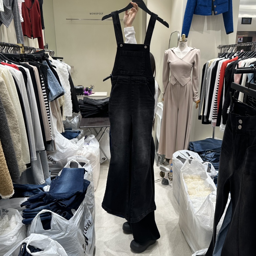 MONOPOLY韓國代購㊣女士新款休閑熱賣職業時尚25秋冬背帶褲MONO_POLY背帶褲圖色2黑色