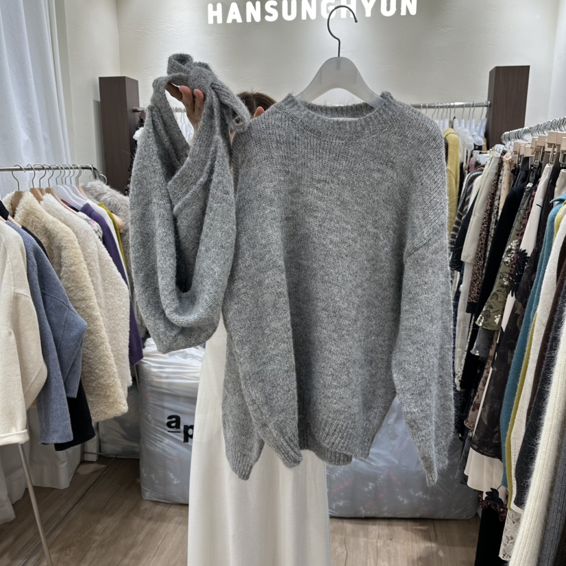 HANSUNGHYUN韓國代購㊣女士新品熱賣毛衣羊毛帽含帽子套裝寬松HANSUNGHYUN毛衣