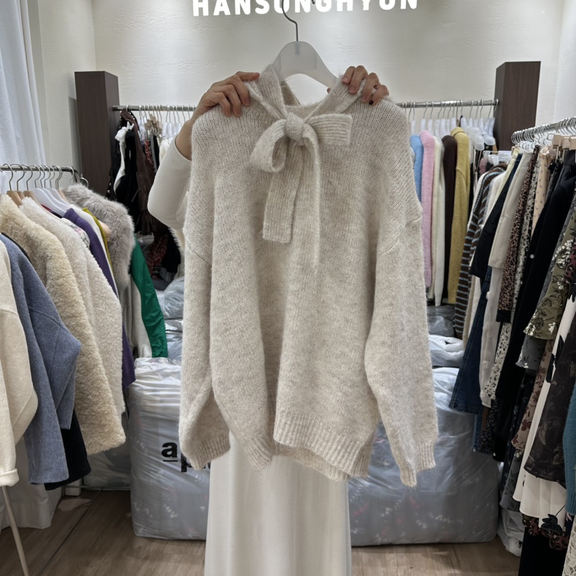 HANSUNGHYUN韓國代購㊣女士新品熱賣毛衣羊毛帽含帽子套裝寬松HANSUNGHYUN毛衣圖色1