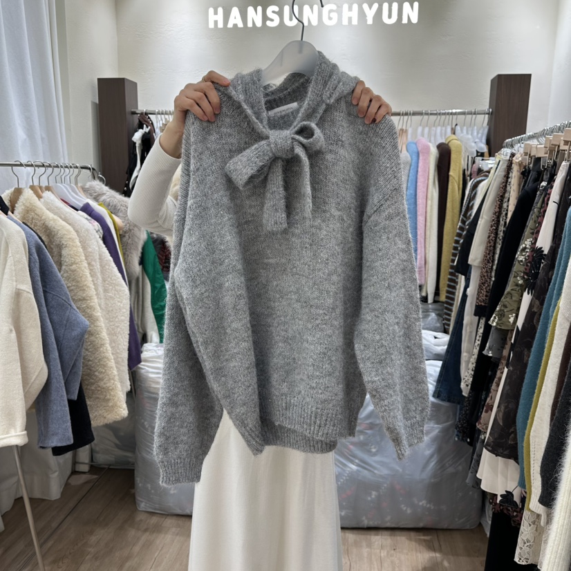 HANSUNGHYUN韓國代購㊣女士新品熱賣毛衣羊毛帽含帽子套裝寬松HANSUNGHYUN毛衣圖色2