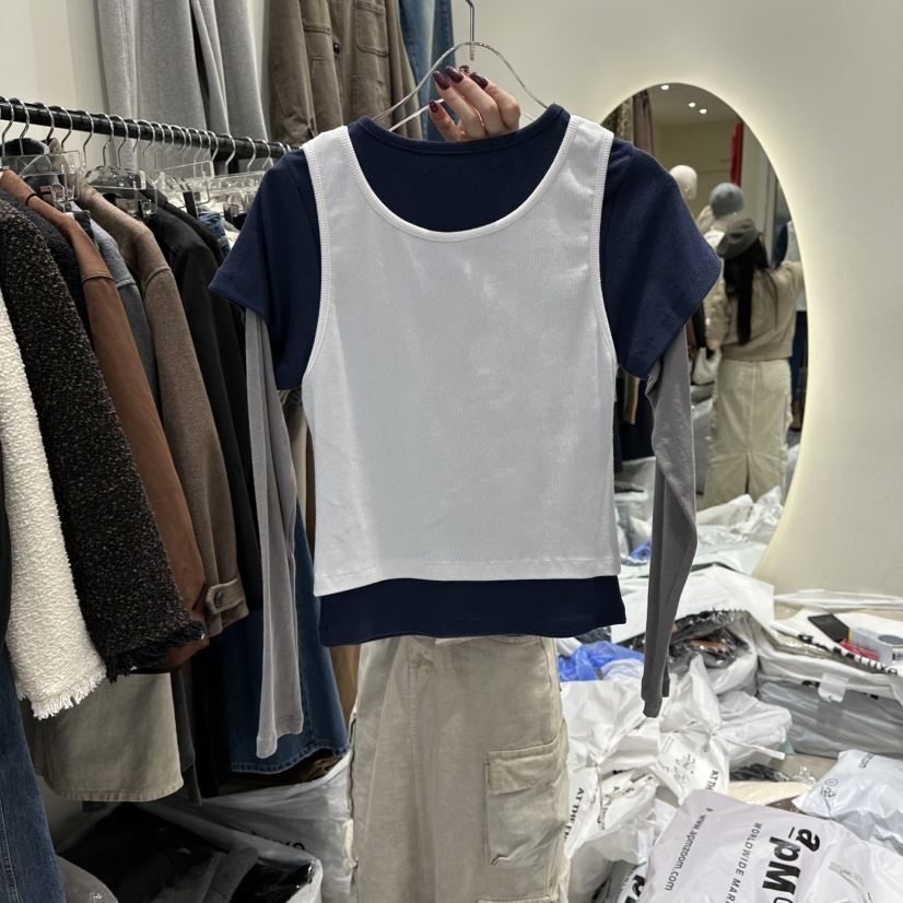 AT THE END東大門㊣直郵女士新品真品人氣25秋冬長袖T恤假兩件AT THE END長袖T恤