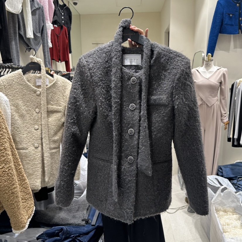 MONOPOLY韓國直郵㊣女裝新款25秋冬人氣職業短款大衣含脖帶MONO_POLY短款大衣圖色2