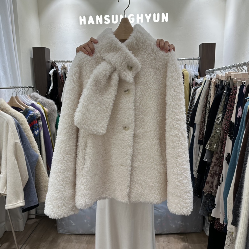 HANSUNGHYUN東大門㊣實拍女士新品休閑真品夾克羊毛圍巾含圍巾HANSUNGHYUN夾克圖色1