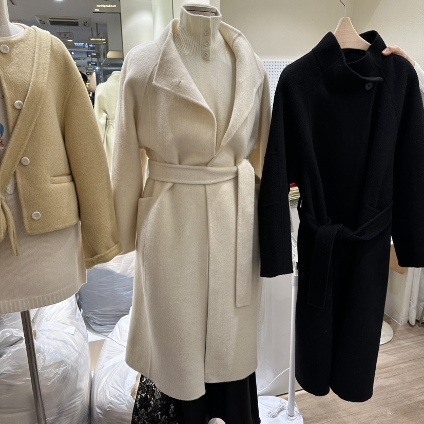 HANSUNGHYUN東大門㊣直郵女裝新款時尚中長款大衣含腰帶手工羊毛HANSUNGHYUN中長款大衣圖色1