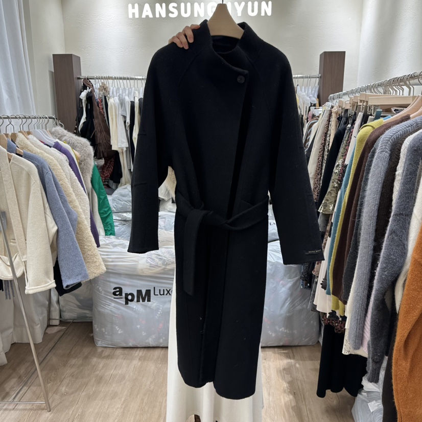 HANSUNGHYUN東大門㊣直郵女裝新款時尚中長款大衣含腰帶手工羊毛HANSUNGHYUN中長款大衣圖色2