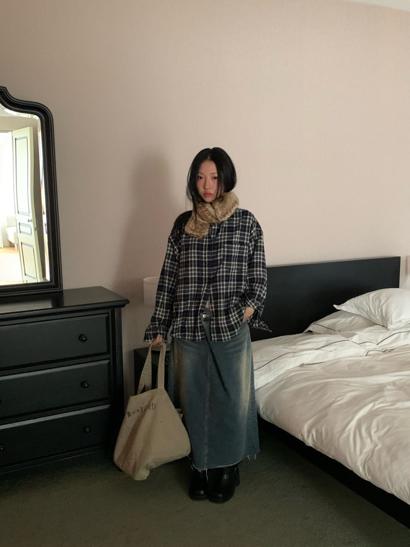 SUNDER MARKET韓國直郵㊣女裝新款推薦襯衫蕾絲衫羊毛格子SUNDER MARKET襯衫/蕾絲衫