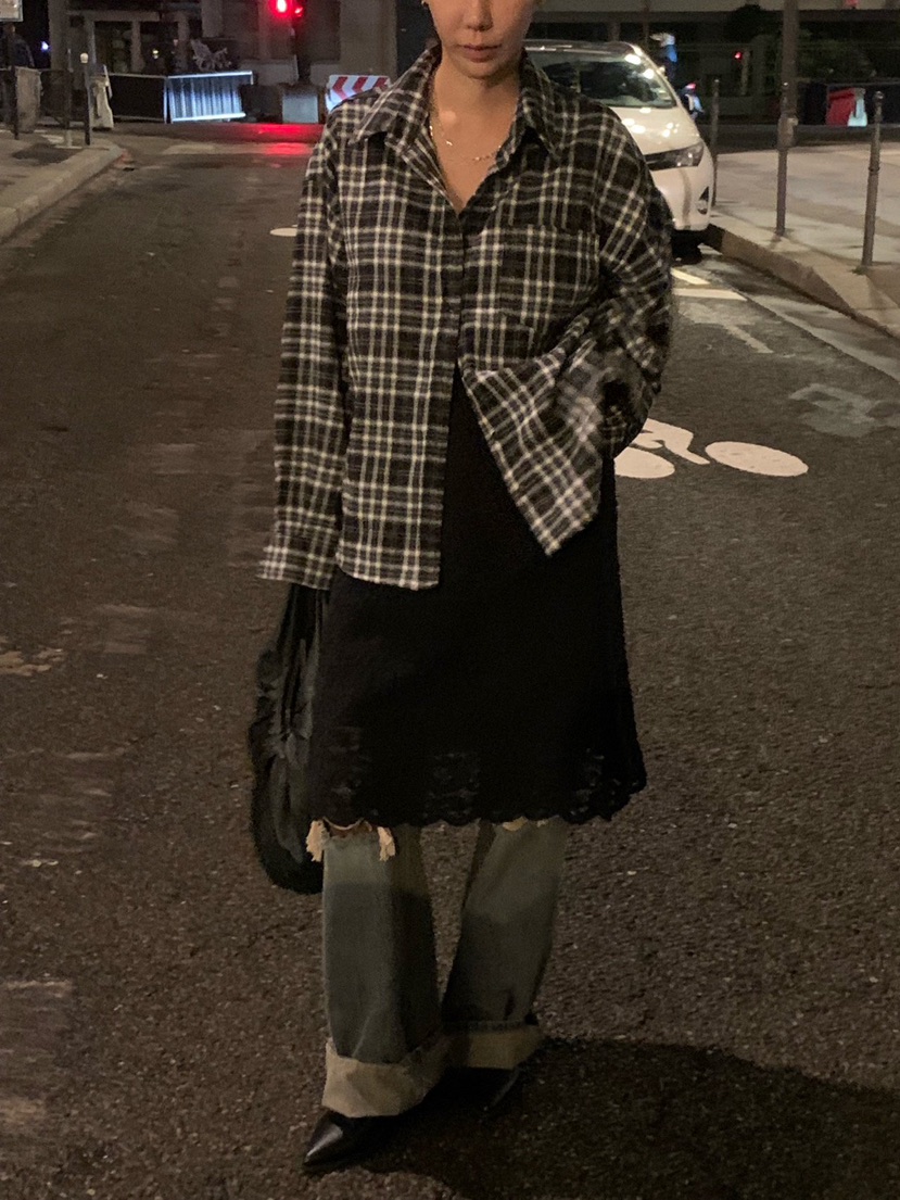 SUNDER MARKET韓國直郵㊣女裝新款推薦襯衫蕾絲衫羊毛格子SUNDER MARKET襯衫/蕾絲衫