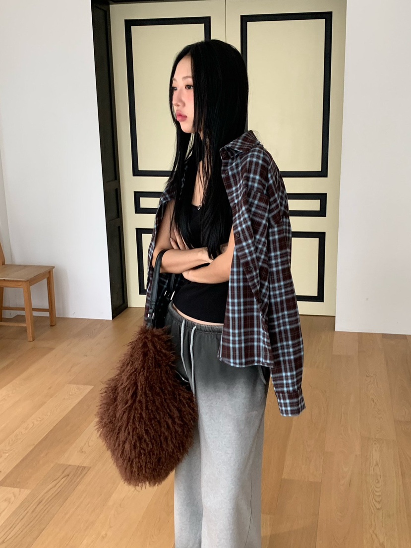 SUNDER MARKET韓國直郵㊣女裝新款推薦襯衫蕾絲衫羊毛格子SUNDER MARKET襯衫/蕾絲衫