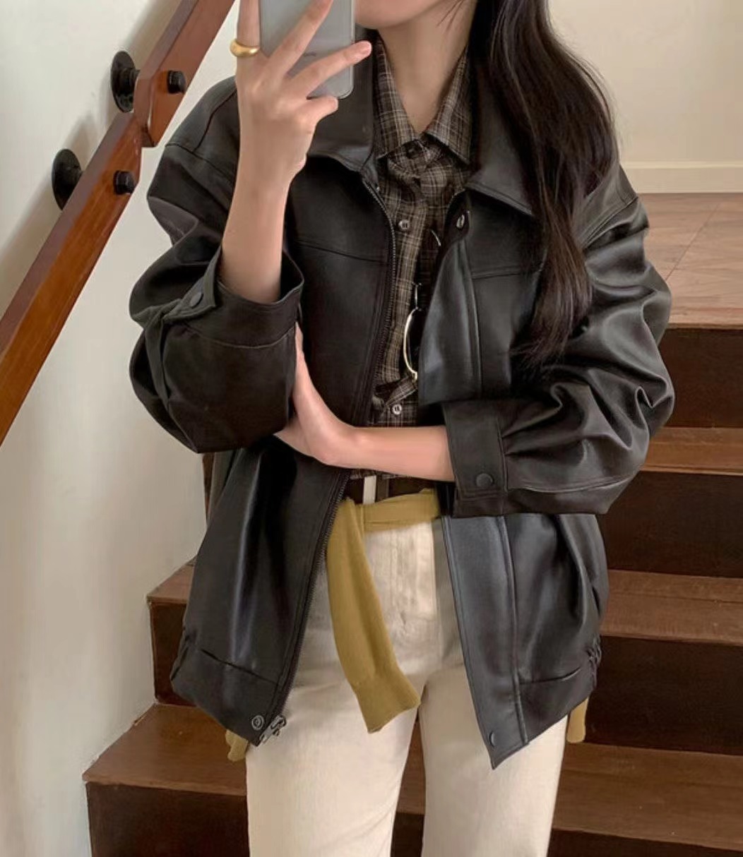 BILLOW東大門㊣實拍女士新款休閑時尚熱賣推薦人氣皮衣皮革BILLOW皮衣圖色1棕色