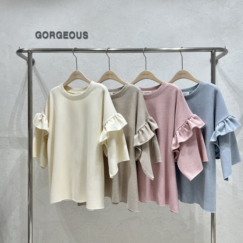 GORGEOUS韓國直郵㊣女裝新品職業休閑推薦時尚長袖T恤褶皺雙層GORGEOUS長袖T恤