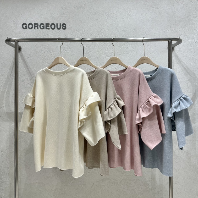 GORGEOUS韓國直郵㊣女裝新品職業休閑推薦時尚長袖T恤褶皺雙層GORGEOUS長袖T恤