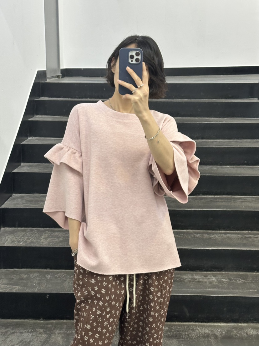 GORGEOUS韓國直郵㊣女裝新品職業休閑推薦時尚長袖T恤褶皺雙層GORGEOUS長袖T恤