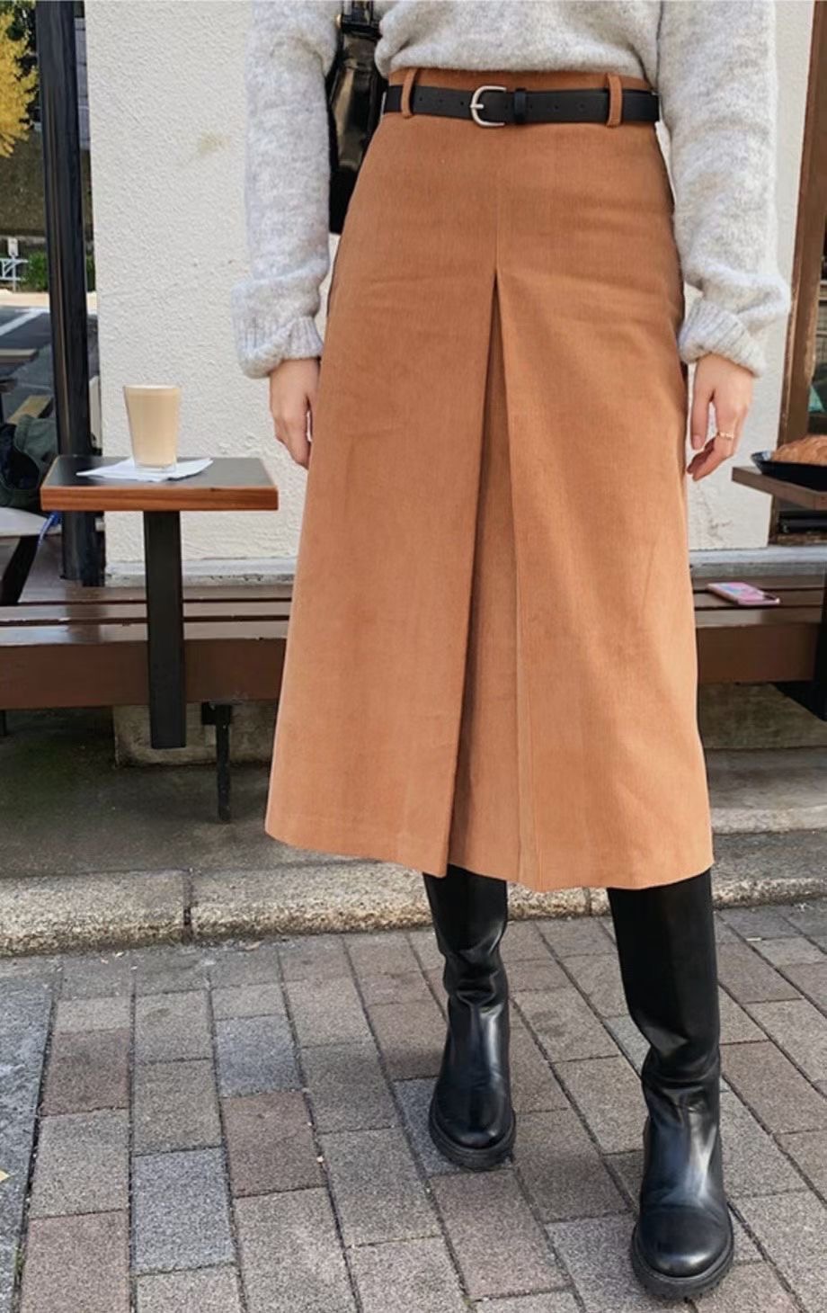 CAROL韓國代購㊣女裝新款人氣職業25秋冬真品休閑長裙不含腰帶CAROL長裙圖色1