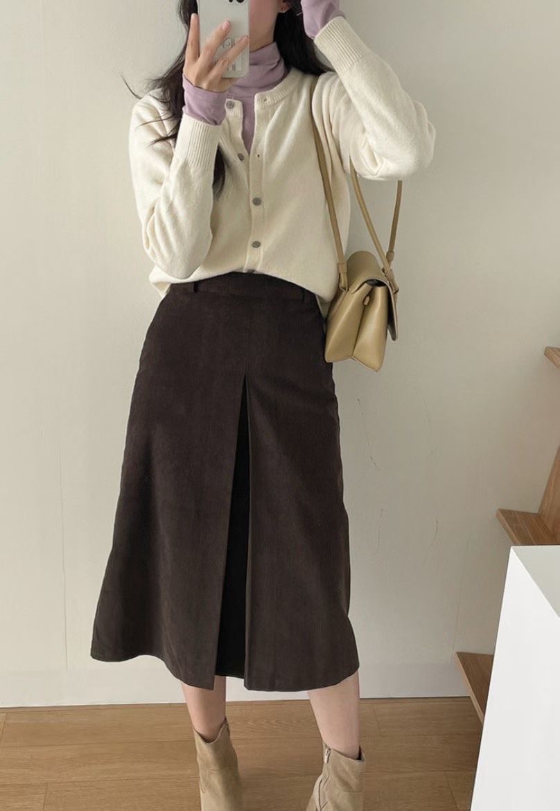 CAROL韓國代購㊣女裝新款人氣職業25秋冬真品休閑長裙不含腰帶CAROL長裙圖色2