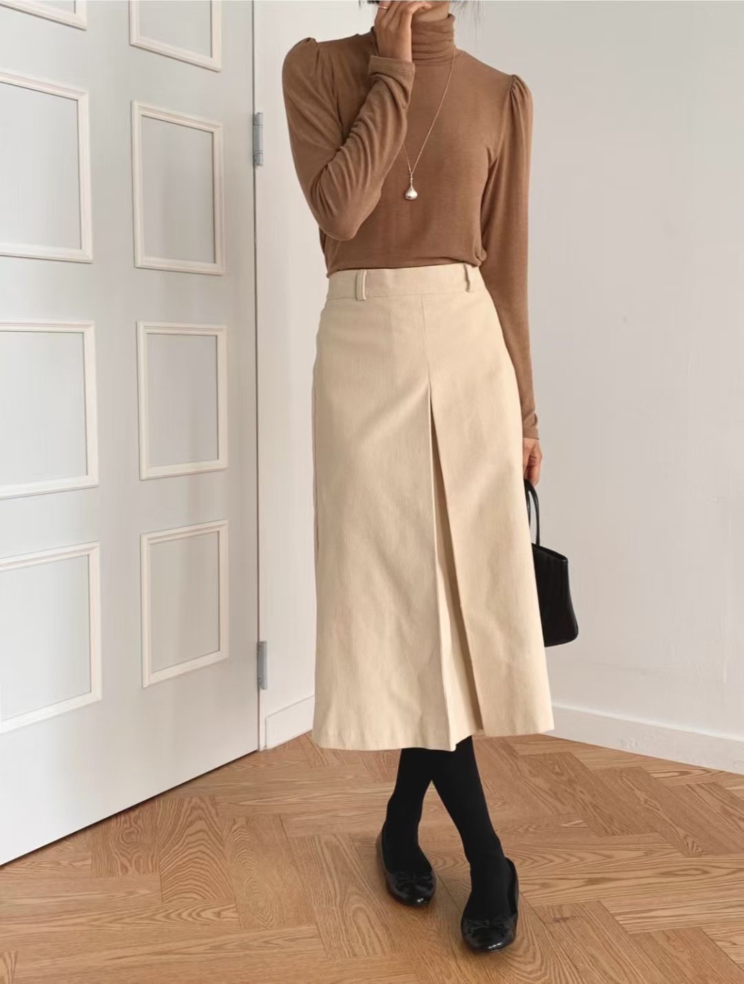 CAROL韓國代購㊣女裝新款人氣職業25秋冬真品休閑長裙不含腰帶CAROL長裙圖色3