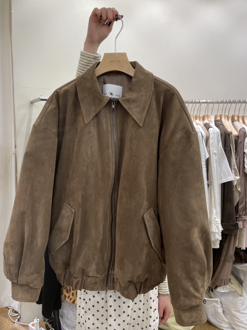 AUVERFIT東大門㊣代購女裝新款25秋冬時尚職業夾克系帶麂皮AUVERFIT夾克圖色1
