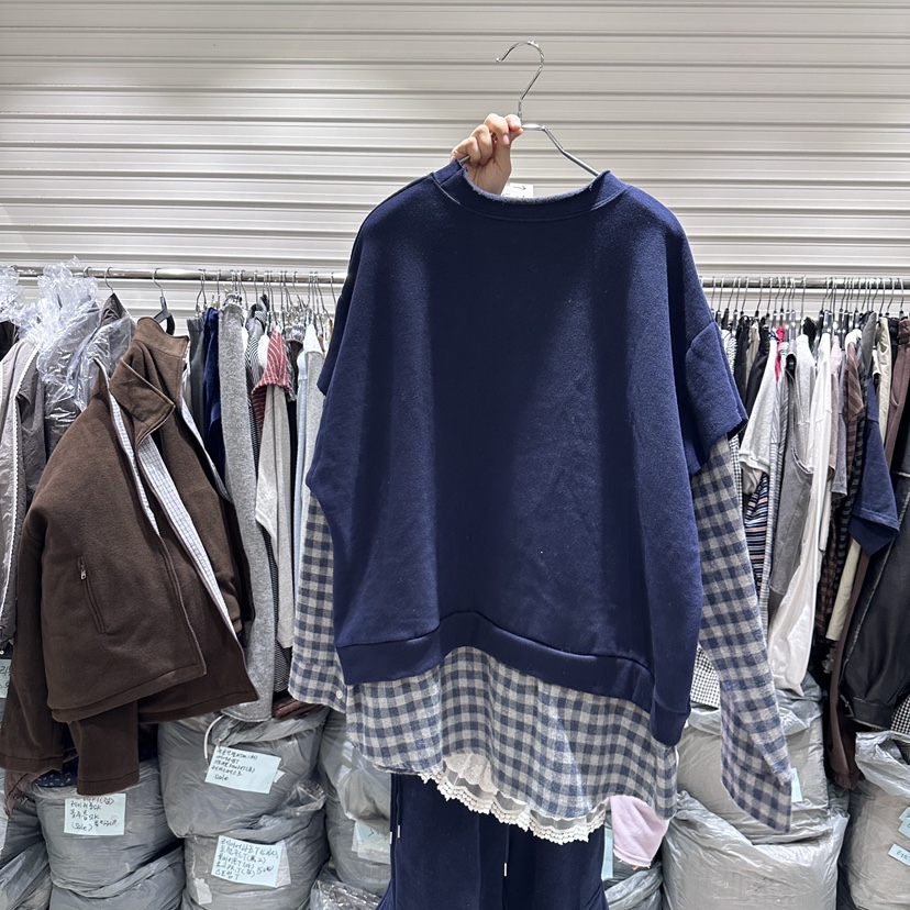 BRICKLANE東大門㊣實拍女裝新款職業25秋冬真品衛衣假兩件格子BRICKLANE衛衣