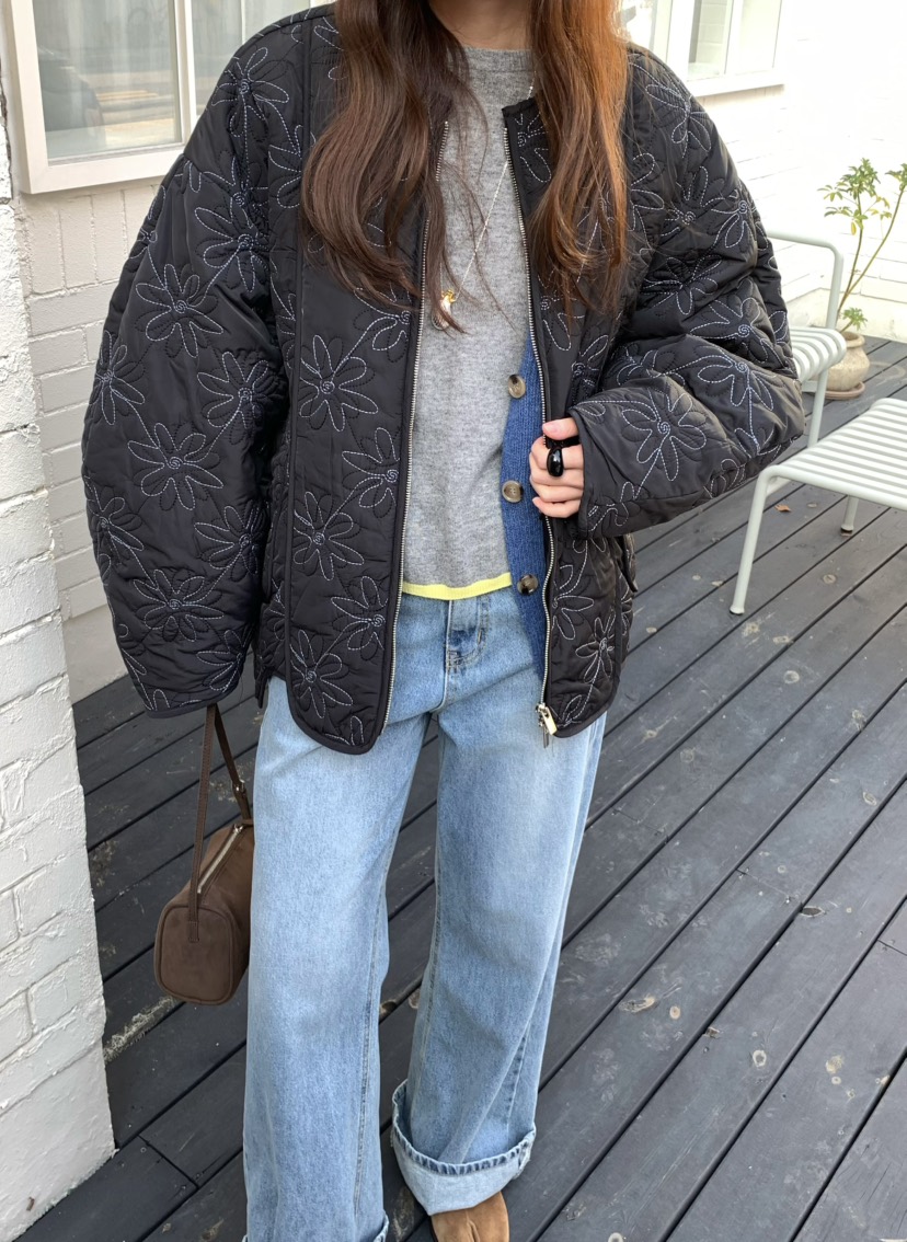 PEBBLE韓國直郵㊣女士新款熱賣真品推薦時尚25秋冬夾克刺繡絎縫PEBBLE/LAYER夾克