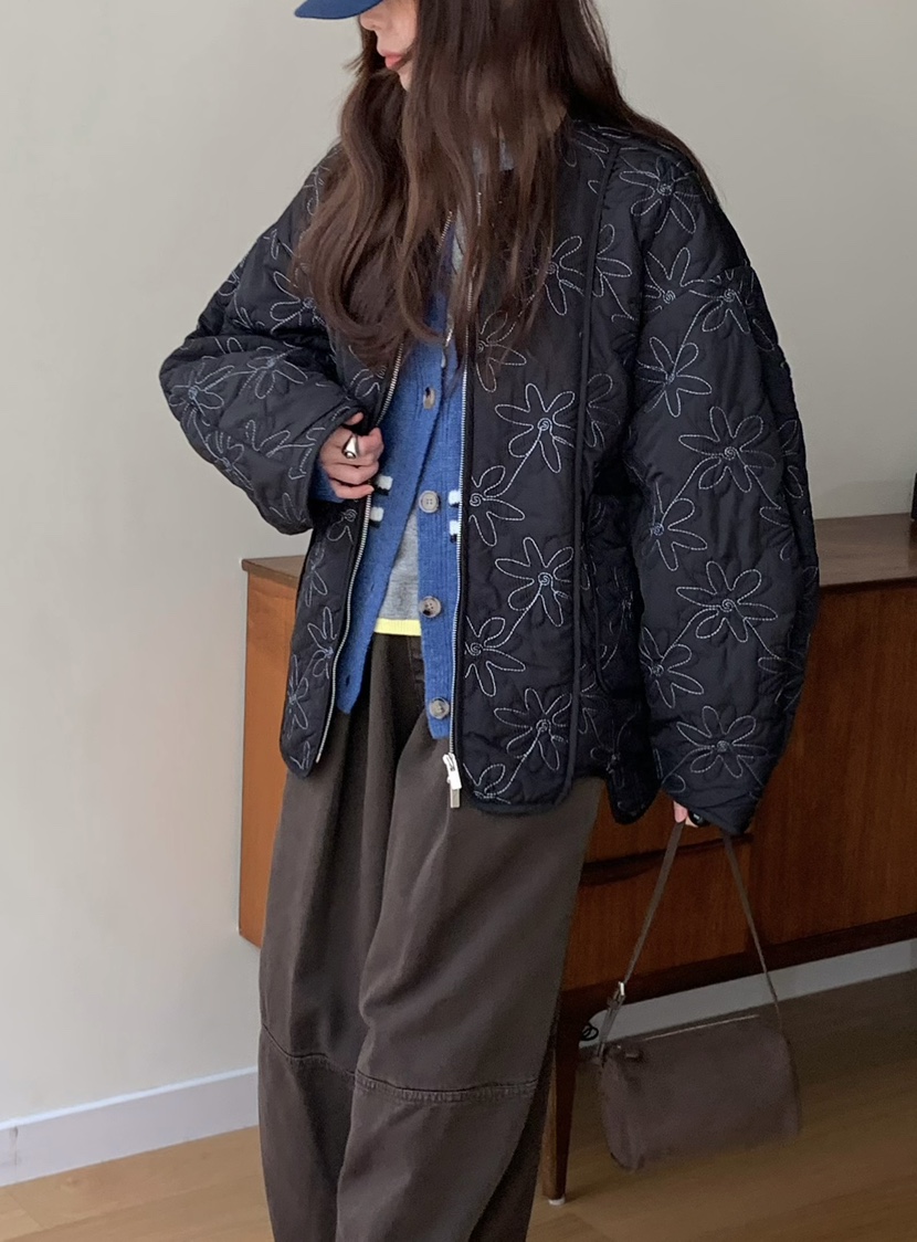 PEBBLE韓國直郵㊣女士新款熱賣真品推薦時尚25秋冬夾克刺繡絎縫PEBBLE/LAYER夾克