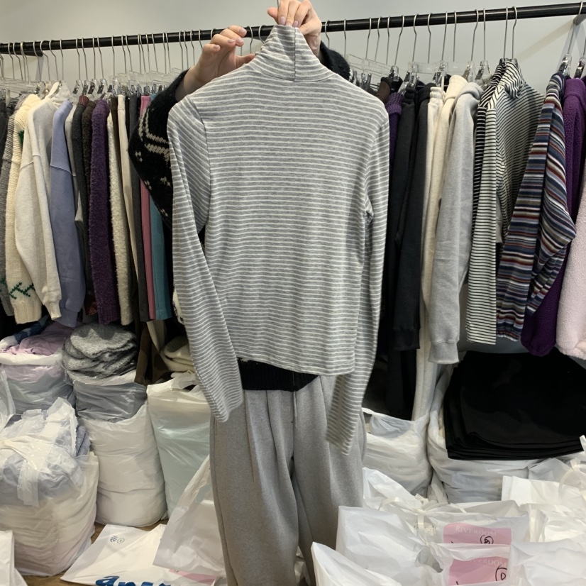 RIVEROOM韓國代購㊣女裝新款推薦休閑25秋冬長袖T恤美利奴羊毛RIVEROOM長袖T恤