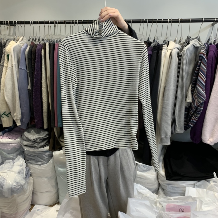 RIVEROOM韓國代購㊣女裝新款推薦休閑25秋冬長袖T恤美利奴羊毛RIVEROOM長袖T恤圖色2