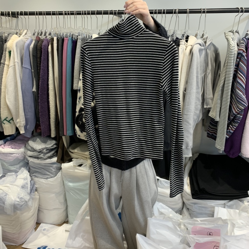 RIVEROOM韓國代購㊣女裝新款推薦休閑25秋冬長袖T恤美利奴羊毛RIVEROOM長袖T恤圖色3