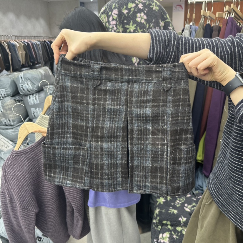 I MFACT韓國直郵㊣女裝新款熱賣25秋冬人氣職業裙褲羊毛格紋I MFACT裙褲圖色2藍色