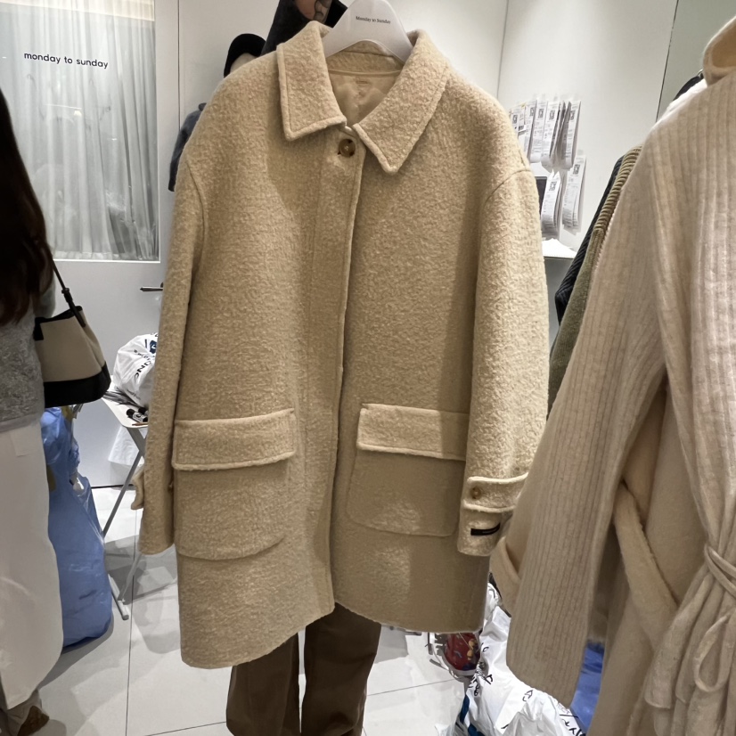 MONDAY TO SUNDAY東大門㊣直郵女裝新款時尚中長款大衣手工編織可拆卸粗花呢MONDAY TO SUNDAY中長款大衣圖色2